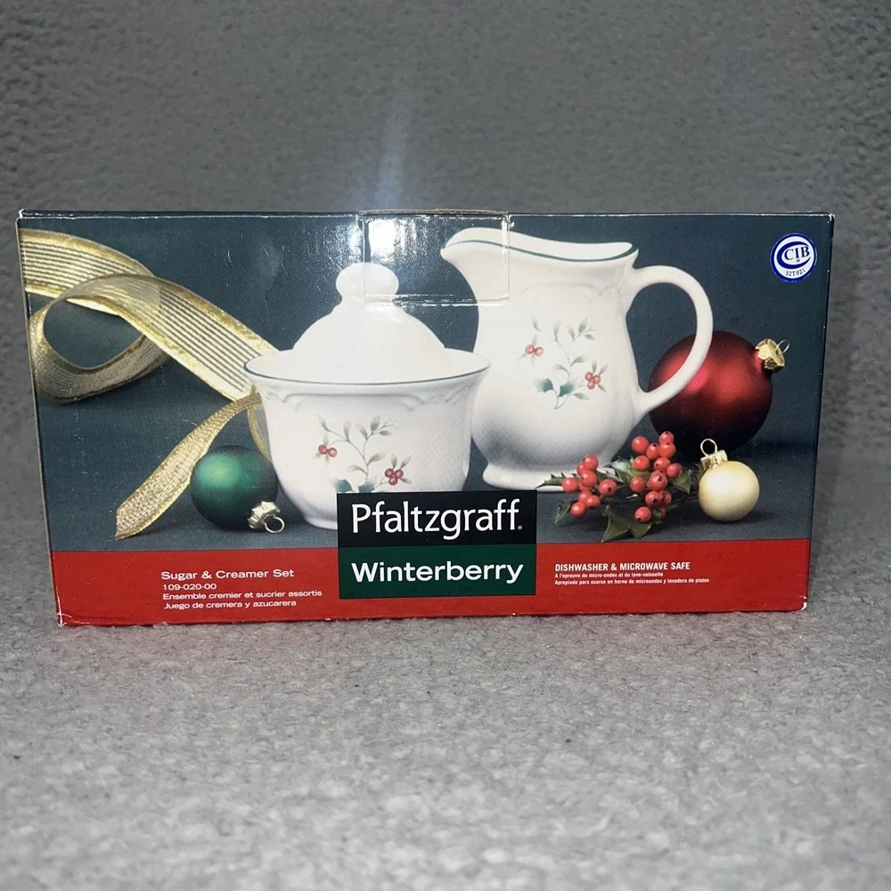NIB Pfaltzgraff Winterberry Sugar & Creamer Set 3-Pc Holly Christmas 109-020-00